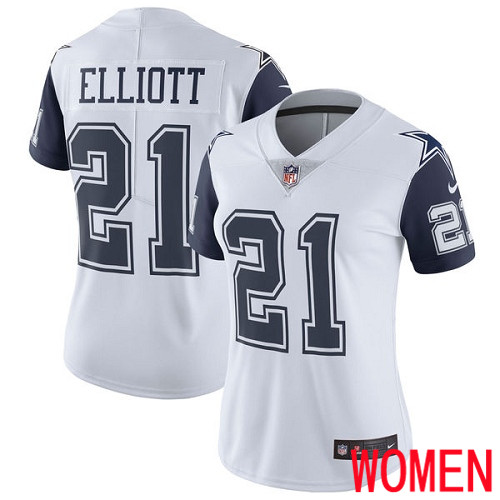 Women Dallas Cowboys Limited White Ezekiel Elliott #21 Rush Vapor Untouchable NFL Jersey->women nfl jersey->Women Jersey